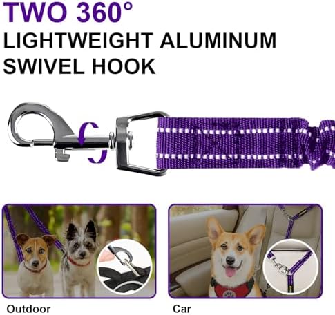 MingXpet 2 Dog Leash, Dog Leash for 2 Dogs, 360° Swivel No Tangle Double Walking Training Leashes for Large Dogs that Pull, Comfortable Shock Absorbing Reflective Bungee, Purple - Image 3