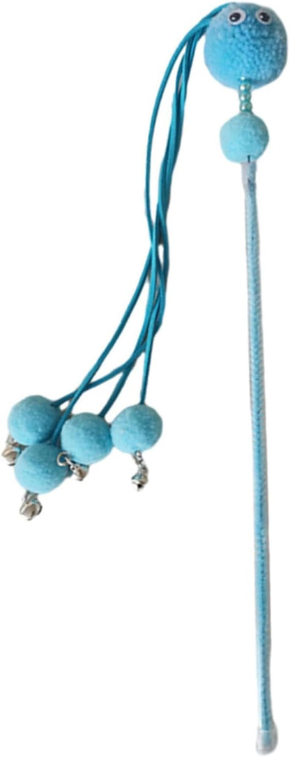 Cute Tassels Teaser Wand Toy with Pompoms&Small Bells Teaser Wand Interactive Toy Chasing Wand Toy Candy Color Interactive Toy for Indoor Cats Interactive Toy for Boring Indoor Adult