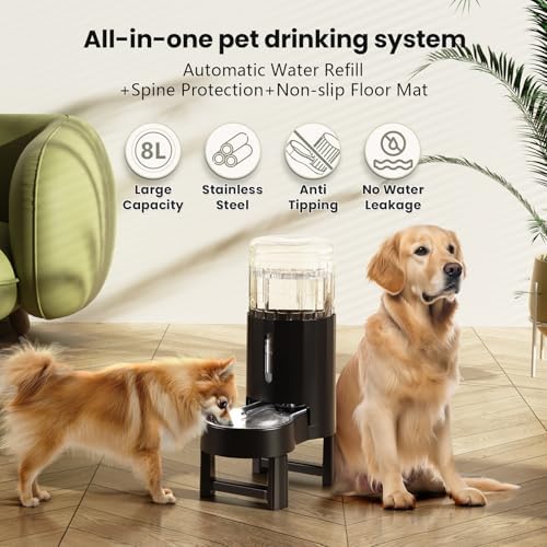 CZPET Gravity Dog Water Bowl Dispenser, Wider Mouth (8L+Stand, Black) - Image 4