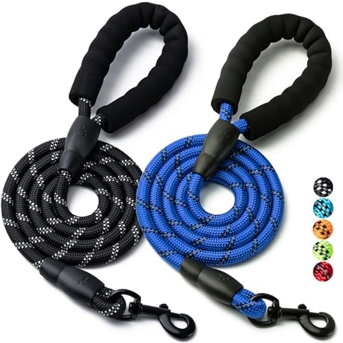 2 Pack Dog Leash,Heavy Duty Nylon Rope Pet Leashes(5FT-1/2,Black/Dark Blue) by BOOMIBOO