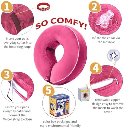 Inflatable Reflective Dog Cone Collar Alternative After Surgery,Doggie Recovery Dount Neck Ecollar,Adjustable Soft Dog Cone Collar for Small Medium Large Dogs (Pink, XL) - Image 3