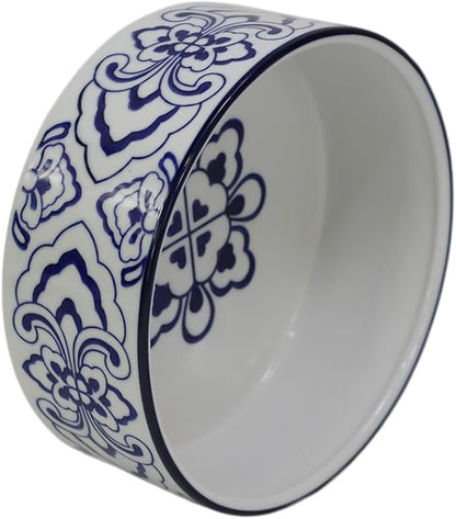 Ceramic Large Dog Bowls, Non Slip Heavy Porcelain Breed Dog Food and Water Bowl,8" Pet Feeding Bowl for Medium, and Big Dogs,Vintage Blue & White -7 Cups
