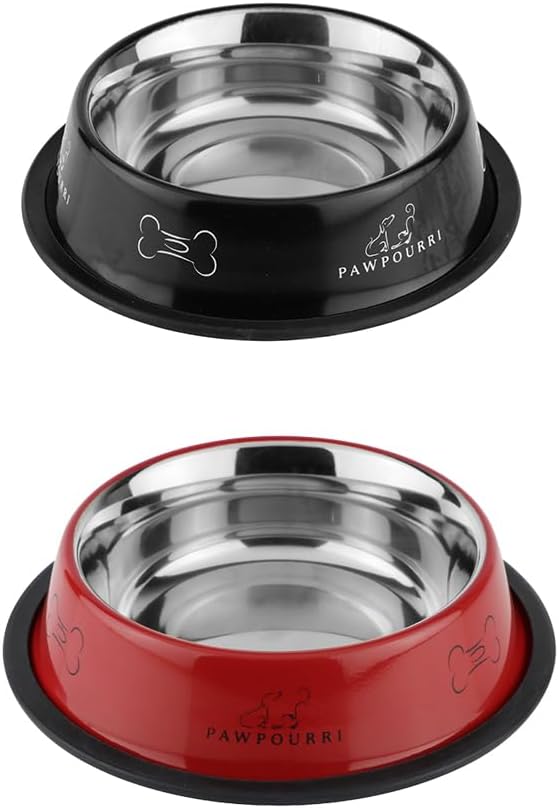 2 Pack Stainless Steel Dog Bowls – 23.6 fl oz Anti-Skid Food & Water Bowls for Small Dogs, Puppies & Cats | Dog Food & Water Bowl | Dog Feeding Bowl (Black & Red)
