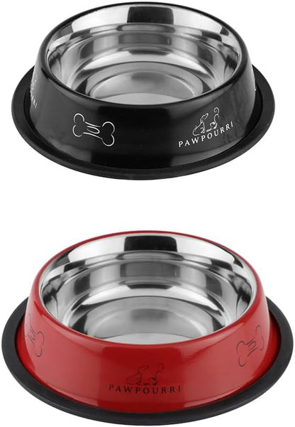 2 Pack Stainless Steel Dog Bowls – 23.6 fl oz Anti-Skid Food & Water Bowls for Small Dogs, Puppies & Cats | Dog Food & Water Bowl | Dog Feeding Bowl (Black & Red)
