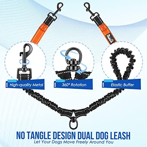 SlowTon Double Leash for Two Dogs, No Tangle & with Two Handles, Orange L - Image 5