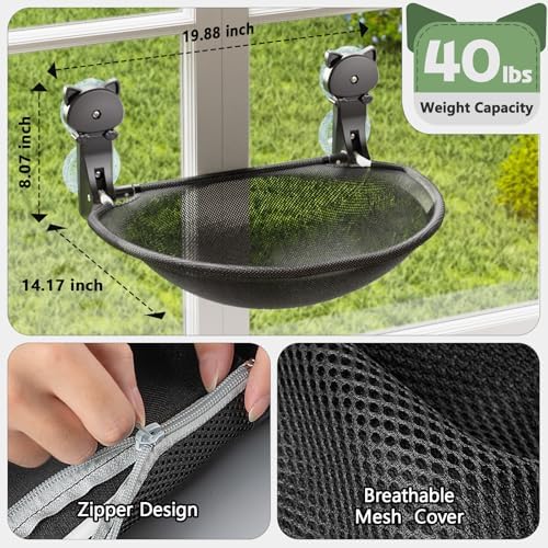 JUNSPOW Cat Window Perch Cordless, Foldable & Stable Cat Beds- Breathable Cat Window Hammock for Overlooking, Sunbathing and Climbing - Maximum Hold Up to 40lb - Image 5