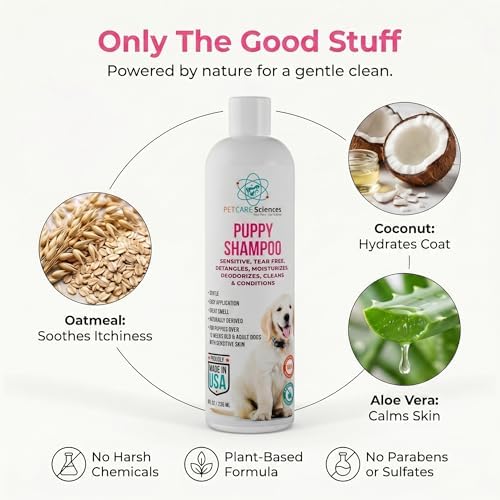 8 fl oz Tearless Puppy Shampoo and Conditioner - Anti Itch Dog Shampoo Sensitive Skin - Coconut Oil Oatmeal Pet Shampoo for Puppies - Image 4