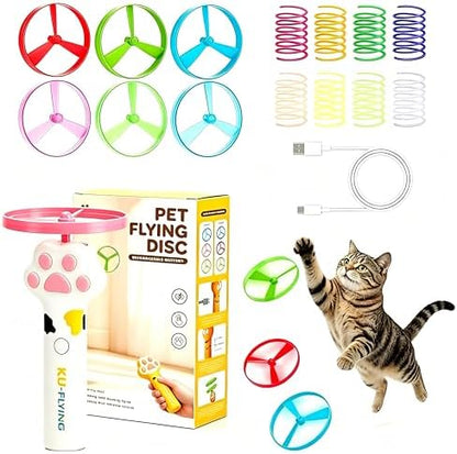 Cat Dog Launcher Toy, Rechargeable Interactive Pet Toy with LED Lights Cat Fetch Toys with 6 Flying Spinner Discs, 8pcs Cat Spring Toy, Adjustable Launch Control for Hunting Indoor Outdoor by Unknown