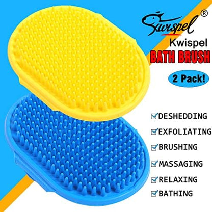 Dog Grooming Brush, Pet Shampoo Bath Brush Shedding Soothing Massage Rubber Comb with Adjustable Ring Handle for Long Short Haired Dogs and Cats 2pcs - Image 2