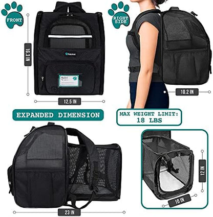 PetAmi Expandable Dog Backpack Carrier for Cats & Pets, Breathable Cat Carrier Backpack with Top Window & Multi-Entry, Ventilated Foldable Travel Carrier for Small Medium Pets up to 18 lbs, Black - Image 2