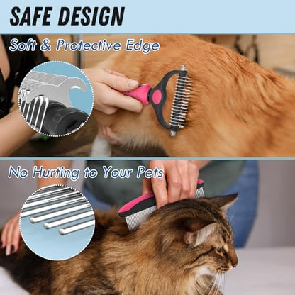 Docrok Pet Grooming Brush and Metal Comb Combo for Dogs & Cats, Pink - Image 4