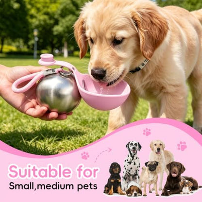 2in1 Portable Dog Water Bottle Portable,10oz Stainless Steel Leak Proof Pet Water Bottle Portable Dog Water Bottle Silicone Bowl,Outdoor Travel Water Bottle for Dogs Walking Hiking Camping, Pink - Image 6
