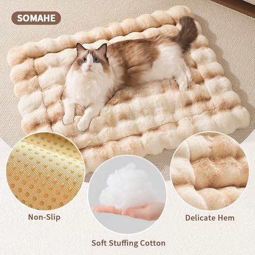 SOMAHE Cat Bed, Plush Faux Fur Kneading Flat Mat - Machine Washable Fluffy Pet Bed for Indoor Cats, Non-Slip Small Kitten Bed, Therapeutic Knead Cat Mat for Couch & Window Sill, 23"×15" Inch,Camel - Image 5