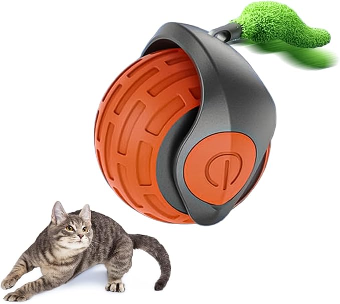 Interactive Cat Toys for Indoor Cats,The 3rd Generation Agile Moving Cat Ball with Elastic Mesh Tail,Automatic Kitten Toys for Bored Indoor Adult Cats,Motion Activated (Orange)
