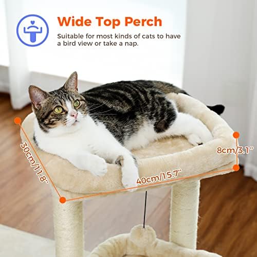 PEQULTI Small Cat Tree Tower for Indoor Cats, Sisal Post & Cozy Condo Beige - Image 2