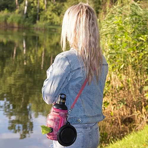 Made Easy Kit Water Bottle Carrier with Pocket for Dog Poop Waste Bags and Adjustable Padded Shoulder Strap (Large (32oz) with Bowl, Pink, Dog Silhouettes) - Image 4