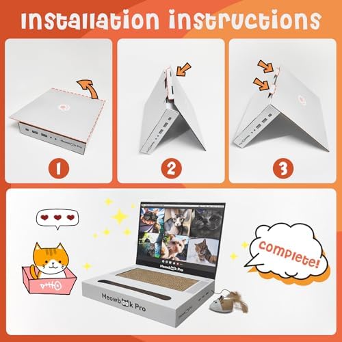 Cat Scratcher Laptop Cat Toy with 'Mouse' Jingle Ball, Stickers - Image 5