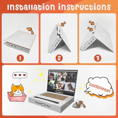 Cat Scratcher Laptop Cat Toy with 'Mouse' Jingle Ball, Stickers - Image 5