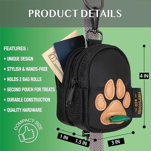 Dog Poop Bag Holder for Leash Dog Treat Pouch, Cute Premium Double Sided Bag Dispenser with Clip Attachment, Outdoor Training and Hiking, Hands Free for Dog Walking, THEO'S GOODS & CO. - Image 3