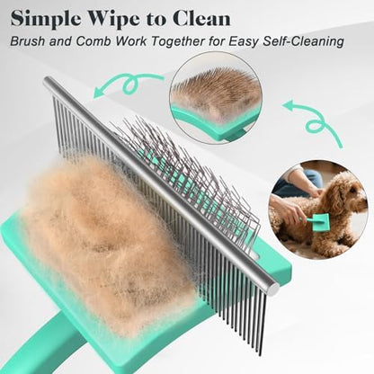 2PCS Slicker Brush for Dogs & Pet Comb,Professional Dog Grooming Brush (Goldendoodles,Poodles,Labradoodles) with Extra Long Pins to Effectively Remove Tangles, Knots and Mats (Cyan, Large) - Image 5