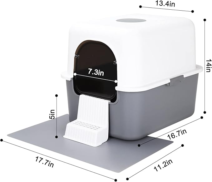 Sfozstra Cat Urine Litter Box with Pedal, Fully Enclosed Leak-Proof for Small Cats Under 8 IB, High Edge and Odorless, Easy to Carry and Clean (Grey with Handle, S)