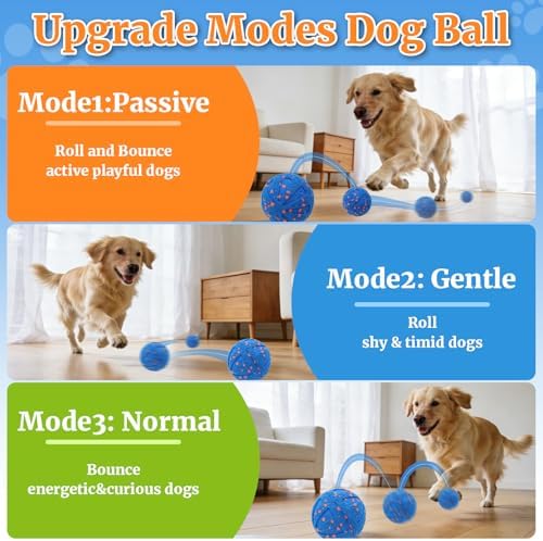 Interactive Dog Toys, Automatic Moving Dog Balls Self Rolling Vibrating Bouncing Ball for Dogs Medium & Large E-TPU Smart Dog Toys Stimulating for Boredom-Blue - Image 2