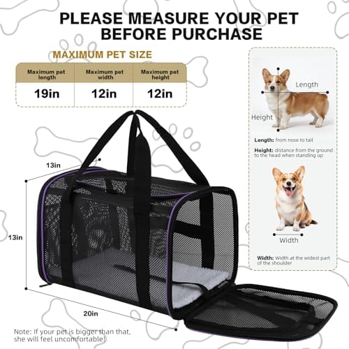 Cat Carrier, Soft-Sided Pet Carrier Bag, Breathable Mesh, Black (Purple, 20 * 13 * 13) - Image 2