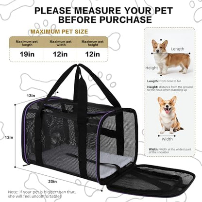 Cat Carrier, Soft-Sided Pet Carrier Bag, Breathable Mesh, Black (Purple, 20 * 13 * 13) - Image 2