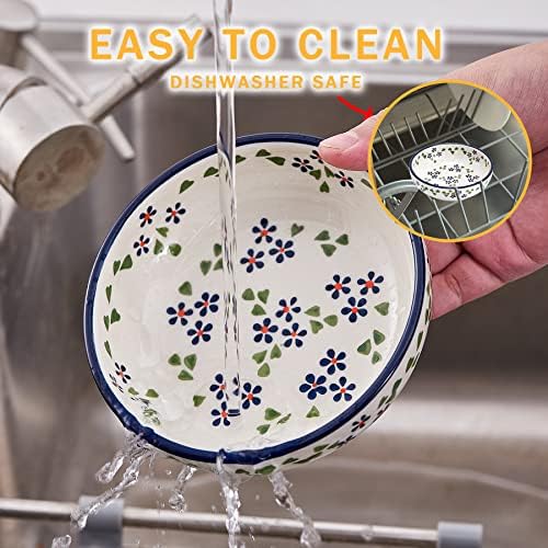 Ceramic Cat Bowls, Howise 5.3 in Cat Food Bowl, Cat Dishes for Food and Water, 3 Pack Shallow Pet Bowls for Indoor Cats, Floral Blue - Image 6