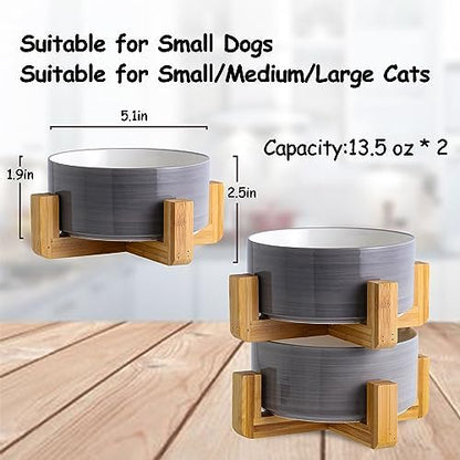 Petygooing Ceramic Cat Dog Bowl Set with Stand,Small Dog Bowls,Pet Food and Water Dish, Anti Slip Set of 2 Cat Bowls-Cute Modern Pet Food Dish Small Size (13.5OZ/5.1 in) Grey White - Image 4