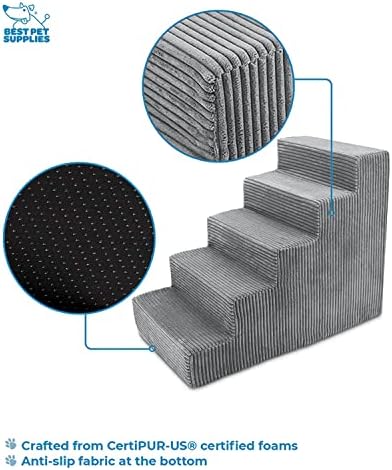 Best Pet Supplies Dog Stairs & Steps - Foam Steps for Small Dogs & Cats, Non-Slip Indoor Balanced Pet Step Support, Dog Ramp, No Assembly, Gray, 5-Step (22.5-inch Height) - Image 3