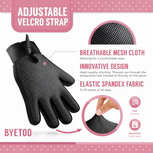 BYETOO Pet Dog Cat Grooming Glove with 261Tips,Gentle Deshedding Brush Glove,Efficient Pet Hair Remover Mitt,Massage Tool with Enhanced Five Finger Design,for Dog,Cat,Rabbit,Horse with Long/Short Fur - Image 3