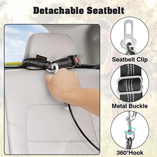 Chew Proof Dog Car Seat Belt, 2 in 1 Steel Cable Dog Car Accessories Headrest Restraint Doggie Car Seatbelt for Medium Large Dogs Chewer Heavy Duty Doggie Seatbelts for Cars Swivel Attach - Image 2