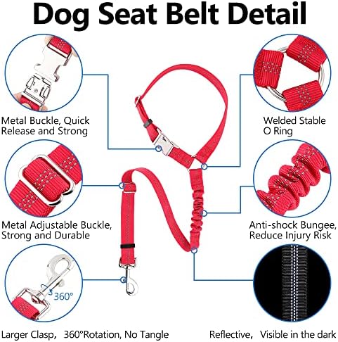 Plutus Pet Dog Seat Belt for Car Headrest, Reflective with Elastic Bungee - Image 2