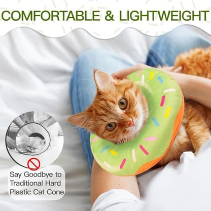 Cat Cone Collar Soft, Cute Cat Donut Collar After Surgery, Adjustable Kitten Recovery Cones to Stop Licking, Lightweight Neck Elizabethan Collars for Cats Kittens (Green, Small) - Image 4
