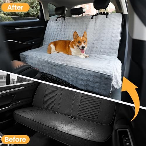Dog Car Seat Cover, Waterproof Plush Pet Seat Protector, Gray, Back Seat - Image 4