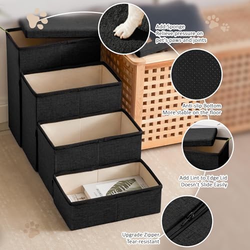 Love's cabin Dog Stairs for High Bed, Foldable Pet Stairs for Small Medium or Large Dogs Puppy with Storage for Bed or Couch, Cat Dog Steps Ramp with Zip up to 200 lbs, Black, 4 Steps - Image 4