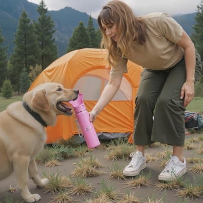 Stainless Steel Dog Travel Water Bottle, Vacuum Insulated Portable Dog Water Dispenser, Drink Cup and Snack Container On The Go, Outdoor Walking, Hiking, Travel (Pink, 22oz) - Image 3