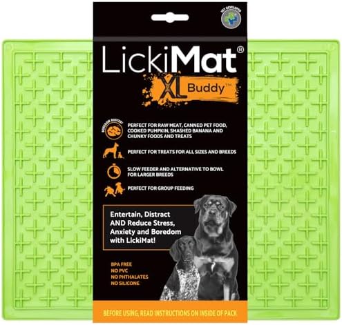 LickiMat X Large Breed Buddy Dog Lick Mat, Dog Calmer, Slow Feeder, Anxiety Reliever Alternative to Puzzle Toys, Slow Feeding Bowls. Use Peanut Butter, Wet, Raw, Mixed Food, Healthy Treats - Green by LICKIMAT