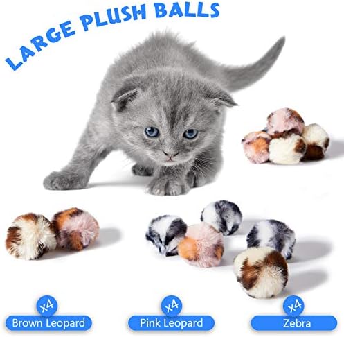 Weewooday 12 Pcs Large Fuzzy Cat Pom Pom Balls Plush Toys, Pink, Leopard - Image 2