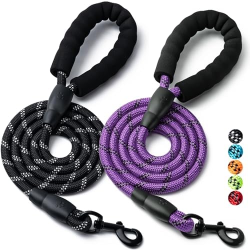 2 Pack Dog Leash, Heavy Duty Nylon Rope Pet Leashes(6FT-1/2,Black/Purple) by BOOMIBOO