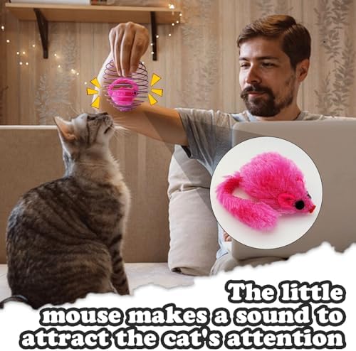 Andiker 6Pcs Cat Spring Toys, 3.9'' Colorful Cat Spring Balls with Mice Interactive Cat Toys Stretchable Metal Cage Balls Spring Cat Toy for Cats Swatting, Hunting Kitten Toys - Image 5