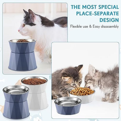 Lallisa Cat Feeder, 2 Pcs Elevated Stainless Steel Bowls with Adjustable Raised Stand, Non-Slip Pet Food and Water Bowl for Cats, Dogs, Hygienic Feeding Eating Pets (Blue, White) - Image 6