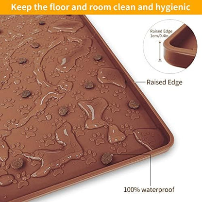 Ptlom Pet Placemat for Dog and Cat, Waterproof Silicone Pet Feeding Bowl Mats for Food and Water, Small Medium Large Dogs Mat Prevent Residues from Spilling to Floor, Brown, 11.8"x11.8" - Image 6