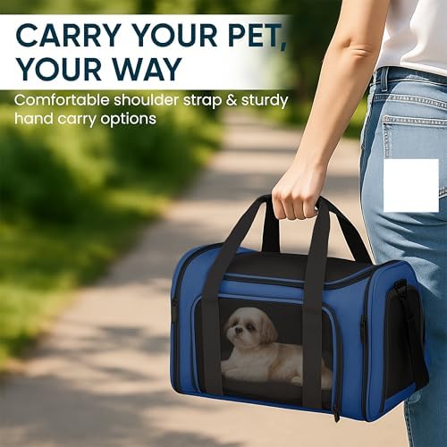 Pet Travel Carrier Bag – Airline Approved Soft-Sided Dog & Cat Carrier, Foldable, Breathable Mesh, Washable Pad – Fits Pets up to 15 lbs – The Pup Quartet (Blue) - Image 7