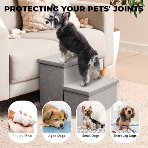 Zerbuger Dog Stairs with Storage, Grey 2 Steps Dog Ramp no Condo for Bed - Image 4