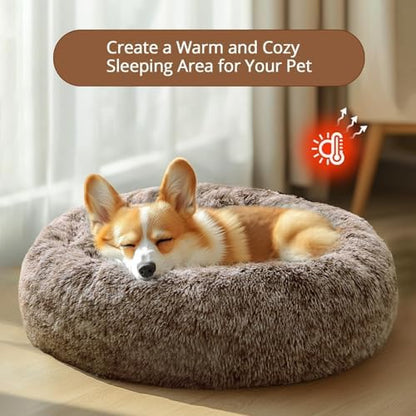 JOLLYVOGUE Calming Small Dog & Cat Bed for Indoor Cats - 20 inches Washable Donut Bed for Kittens & Puppies, Anti-Anxiety Round Fluffy Plush Pet Beds (Fits up to 15 lbs, Smoke Brown) - Image 4