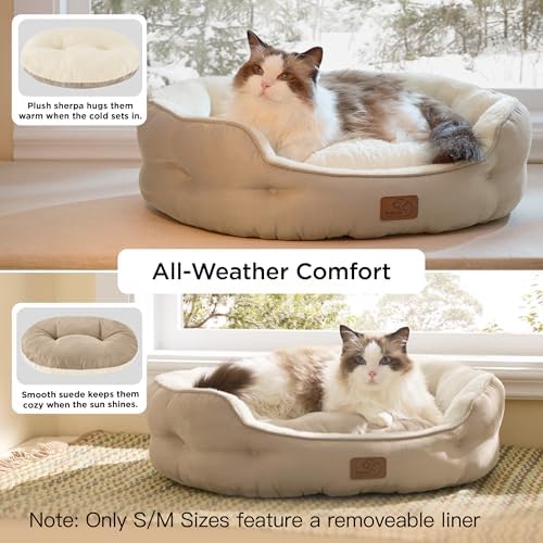 Bedsure Small Dog Bed Washable,Round Cat Beds for Indoor Cats,20in Camel - Image 2