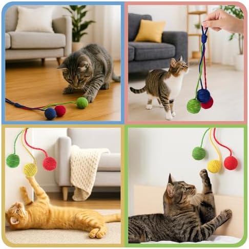 salbsever 2 Pcs Hanging Cat Toys Interactive Cat Toy Sisal Rope Ball Cats Scratching Rope Replacement Cats Cage Accessories for Indoors Fun - Image 4