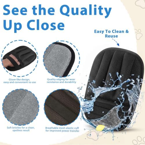 SUETT Pet Hair Removal Gloves, Reusable Five-Finger Grooming Gloves for Dogs and Cats, Removes Pet Hair from Clothes, Sofas, Carpets, and Car Seats, Black - Image 6
